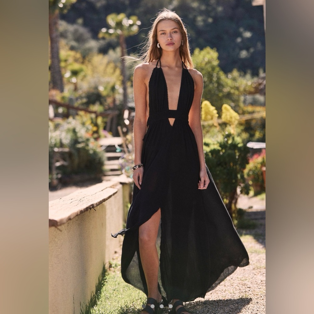 NWT Free People Black Look into the Sun Maxi Dress Size Small
